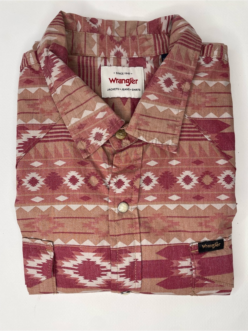 Wrangler Shirt Men XL Stone Snap Aztec Cowboy Checotah Western Orange Cotton